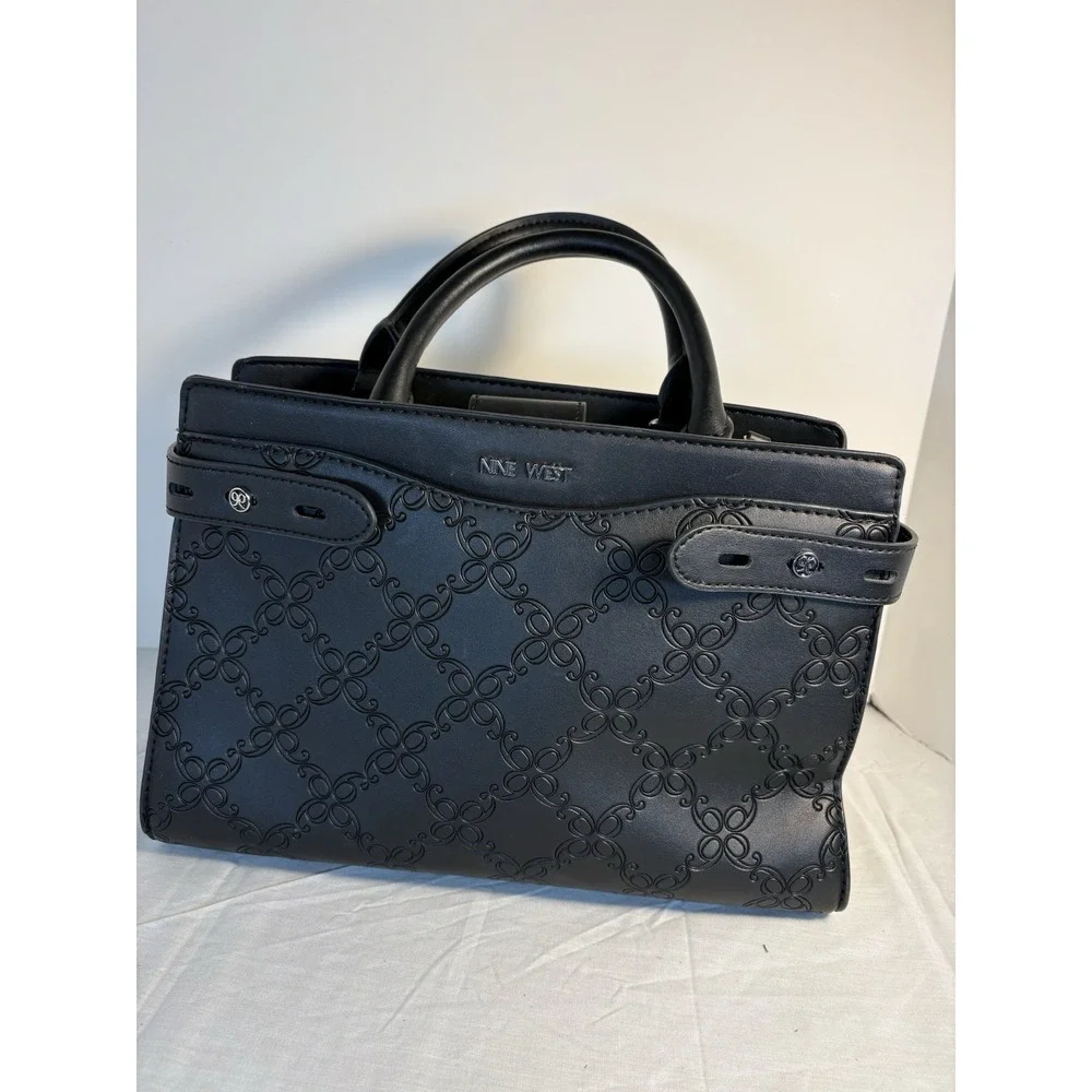 Nine West Black Aidenne Satchel Bag With 2 Handles And Inner Pockets